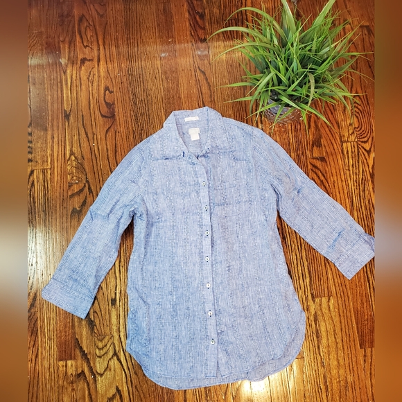 Chico's Tops - Chico's Women's Shirt Blue 100% Linen